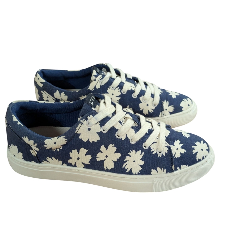 J. Crew Road Trip Printed Navy Floral Canvas Sneakers Size 8 - Picture 2 of 15